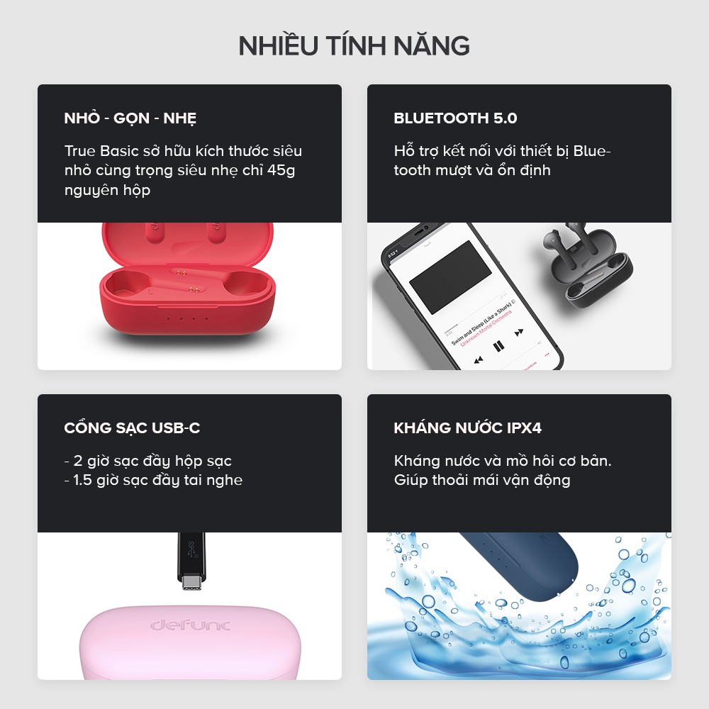 Tai nghe True Wireless Defunc Basic chính hãng - Mới 100% Bảo hành chính hãng 12 tháng