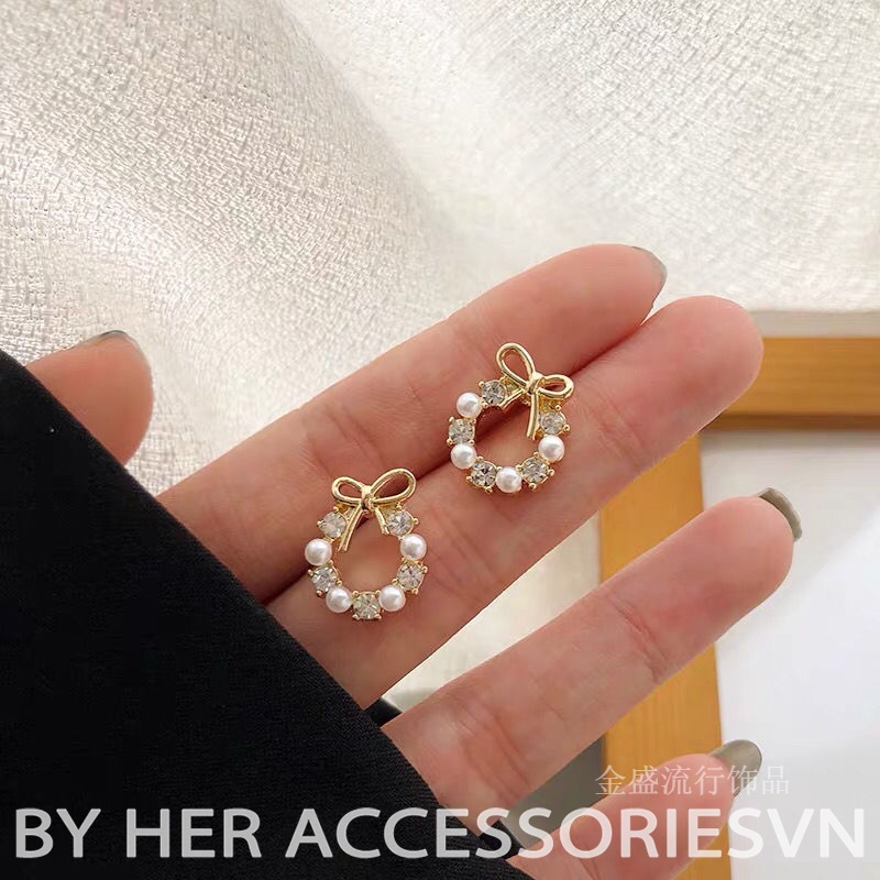 Bông Tai chân kẹp không cần bấm lỗ Flower Row Đình Đá Nhân Tạo Sang Chảnh Her Accessories H70