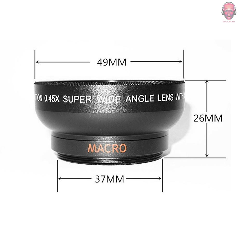 Ống Kính 37mm Gắn Điện Thoại Thông Minh 0.45x 49uv Macro Và Ống Kính Góc Rộng Có Kẹp