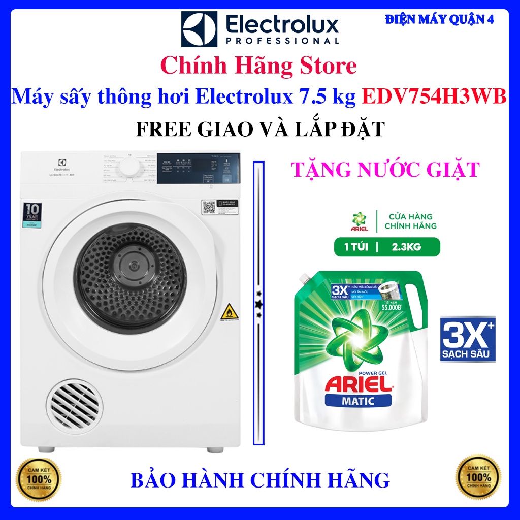 Máy sấy thông hơi Electrolux 7.5 kg EDV754H3WB, New 2022