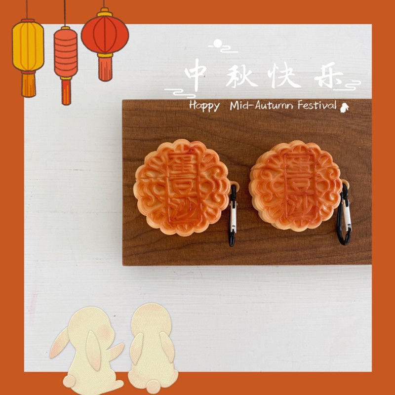 Vỏ Bảo Vệ Hộp Sạc Tai Nghe Airpods 1 2 Pro 3 Apple bluetooth Không Dây Hình Bánh Trung Thu Sáng Tạo