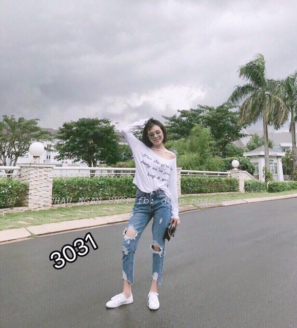 [Tặng Dép Bông] Quần Jeans 3031 Rách Trước Sau