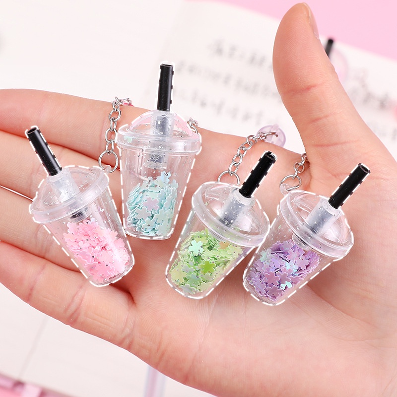 Bút Mực gel Hình Ly Trà Sữa Đính Kim Sa Lấp Lánh Dễ Thương Cho Học Sinh Ruột bút gel bút gel nhiều màu bút bi bấm cute