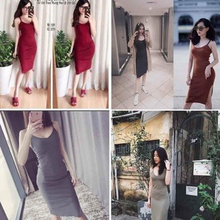 Váy đầm body 2 dây xẻ tà (Kèm ảnh thật)