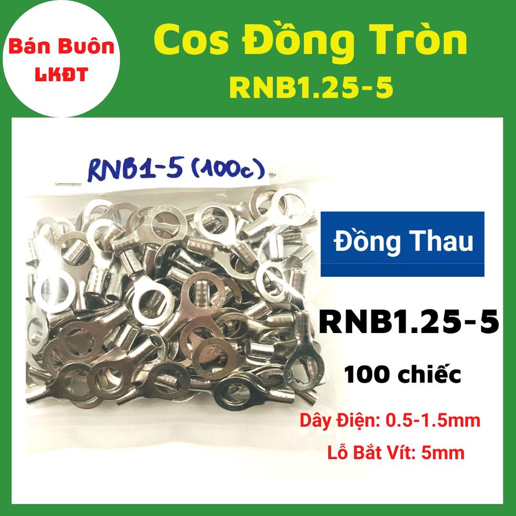 100 Đầu cos tròn RV1.25-5, đầu cos tròn, RV1.25-5, cos chữ o