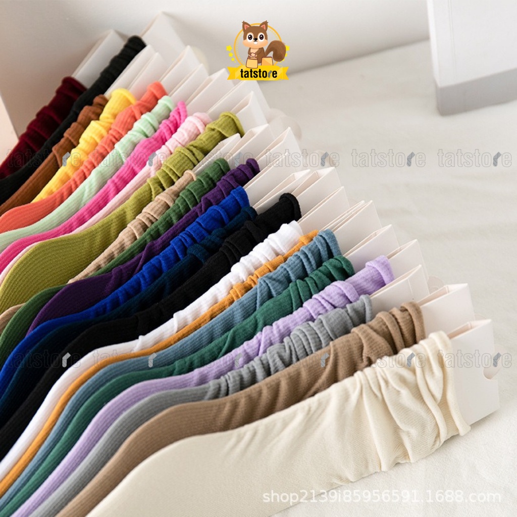 Tất vớ nữ cổ cao cổ nhún phong cách Hàn Quốc vintage nhiều màu TẤT STORE 1CCF5