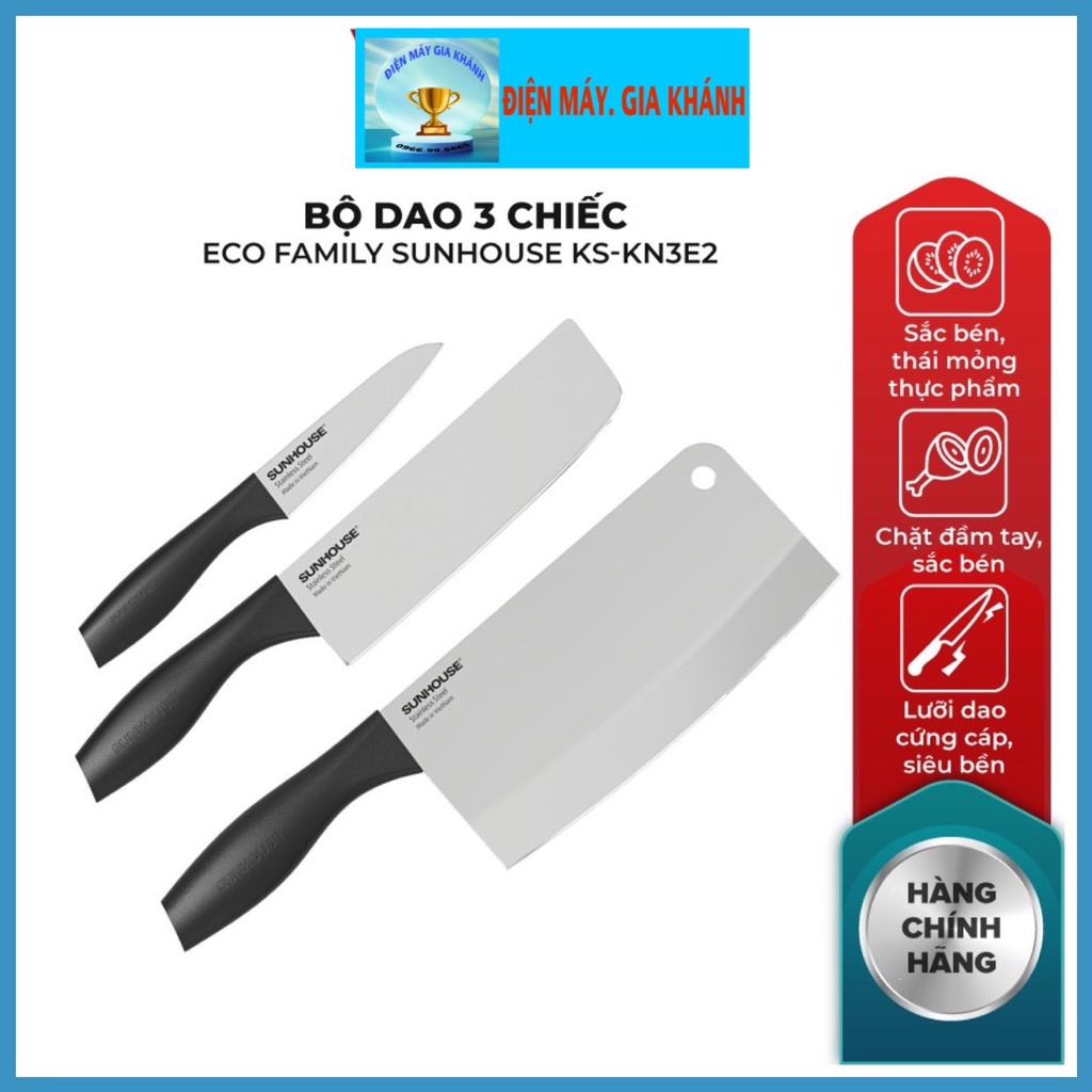Bộ dao 3 chiếc Eco Family Sunhouse KS-KN3E2- chĩnh hàng sunhouse