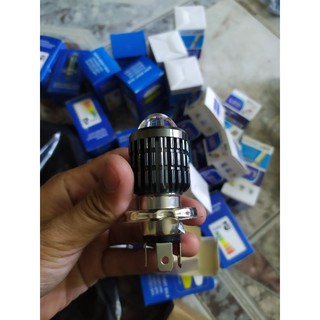 Đèn pha led bi cầu mini 2 màu H4 cos vàng pha trắng