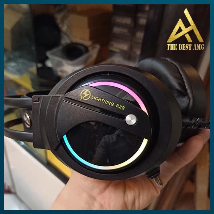 Tai Nghe Headphone Gaming Có Rung Đèn LED 7 Màu RGB Có Mic LIGHTNING R8S Tai Nghe Nhạc Máy Vi Tính PC Laptop Có Dây