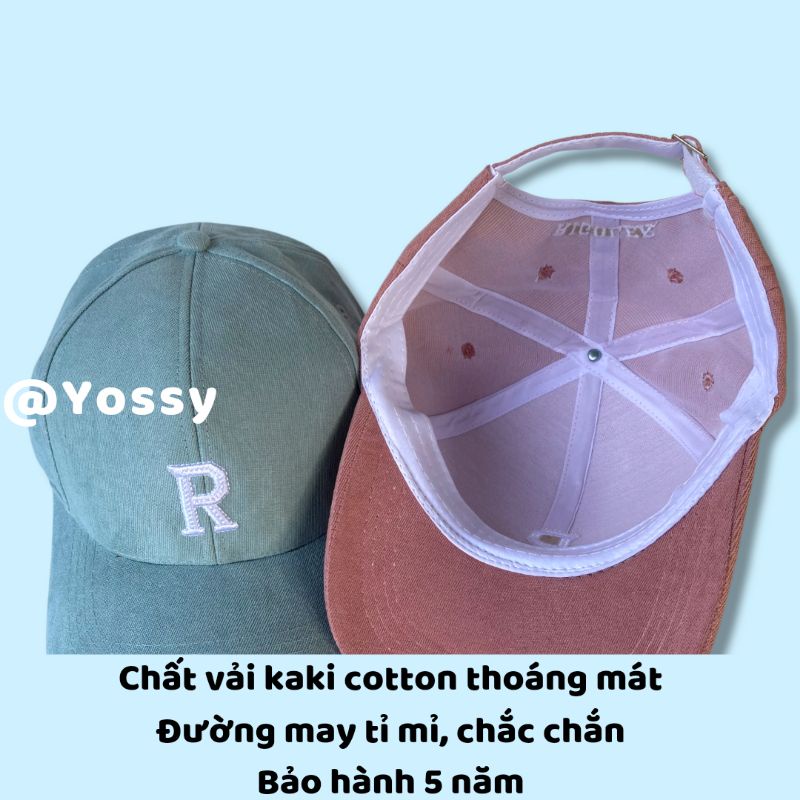 Mũ lưỡi trai nam nữ thêu chữ R phong cách Hàn Quốc ❤ Nón kết kaki unisex cao cấp