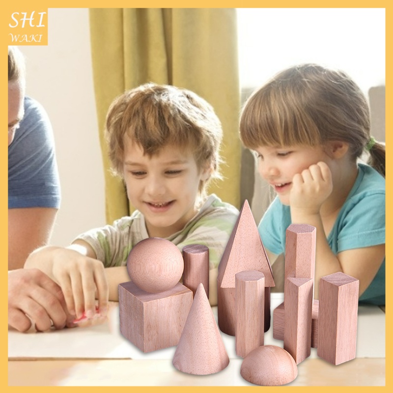 12 Pieces Wood Geometric Solids Shapes Stacking Construction Learning Toys