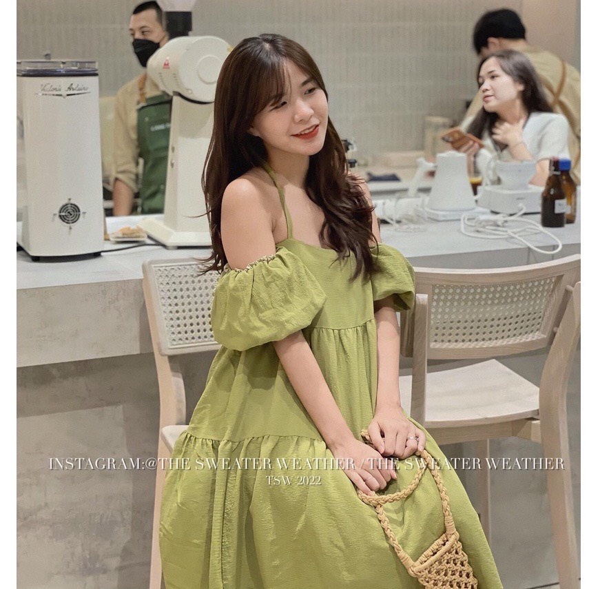 Váy Maxi 2 dây tay rời dáng babydoll chất đũi mặc được 4 kiểu phom suông màu đen xanh cốm trắng