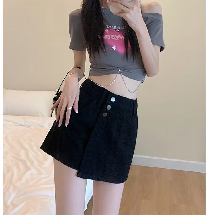 Chân váy jean Chữ A Lưng Cao Phong Cách Retro Mỹ