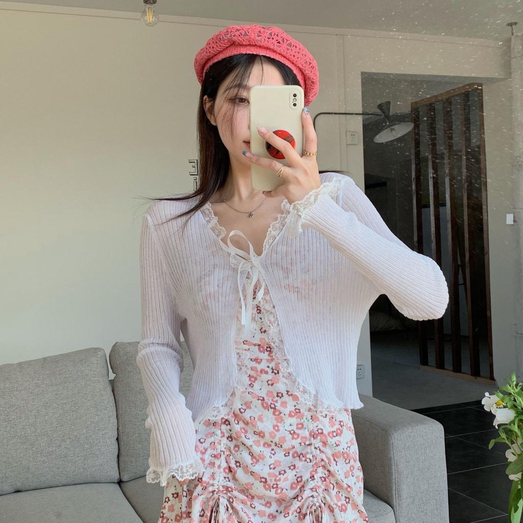 Áo Khoác Cardigan Dệt Kim Mỏng Tay Dài Phong Cách Mới Dành Cho Nữ