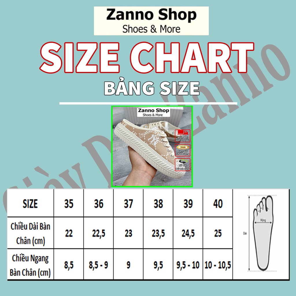 Giày Sục Đạp Gót Nữ Thêu Chữ N HOT 2023 Đế Cao 3.5cm Zanno, Form Cực Ôm Chân