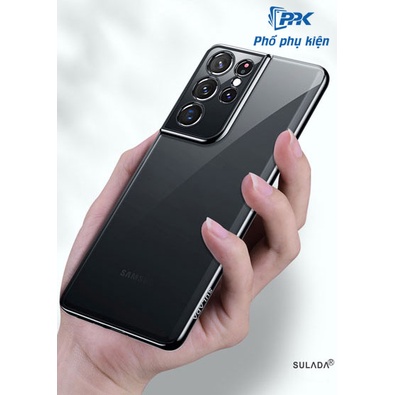 Ốp lưng Samsung S21 Ultra dẻo trong suốt viền xi màu tạo điểm nhấn nỗi bật chống vân tay mặt lưng - chính hãng Sulada