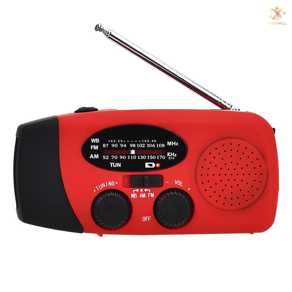 ET Portable Radio with AM/FM Flashlight Reading Lamp NOAA Weather Power Bank for Emergency Solar Powered Crank Handheld Radio