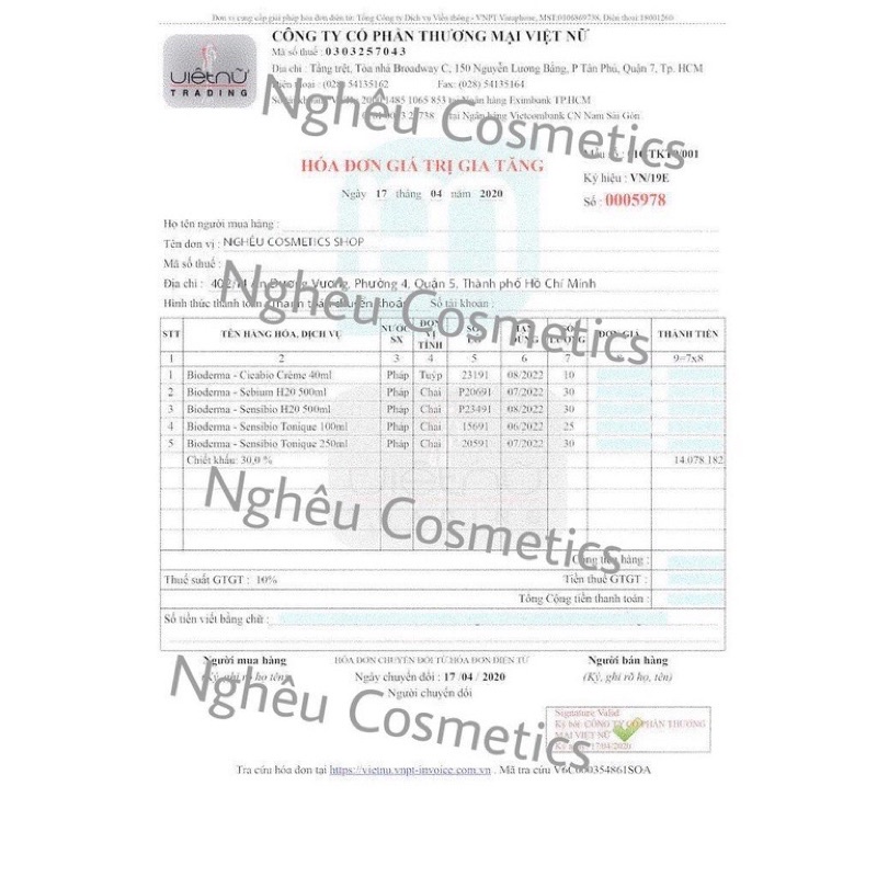 Nước tẩy trang bio xanh hồng