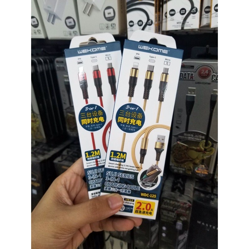 [ Chính Hãng] CÁP 3 ĐẦU REMAX WK WDC- 125 3in1 phù hợp mọi dòng máy, iphone ss oppo, type c, sạc 3 điện thoại, bọc dù