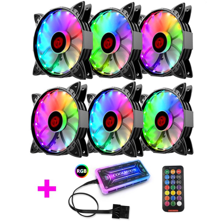 BỘ 6 Quạt Tản Nhiệt, Fan Case Coolmoon V1 LED RGB DIGITAL 16 TRIỆU MÀU, 366 HIỆU ỨNG - KÈM BỘ HUB VÀ REMOTE