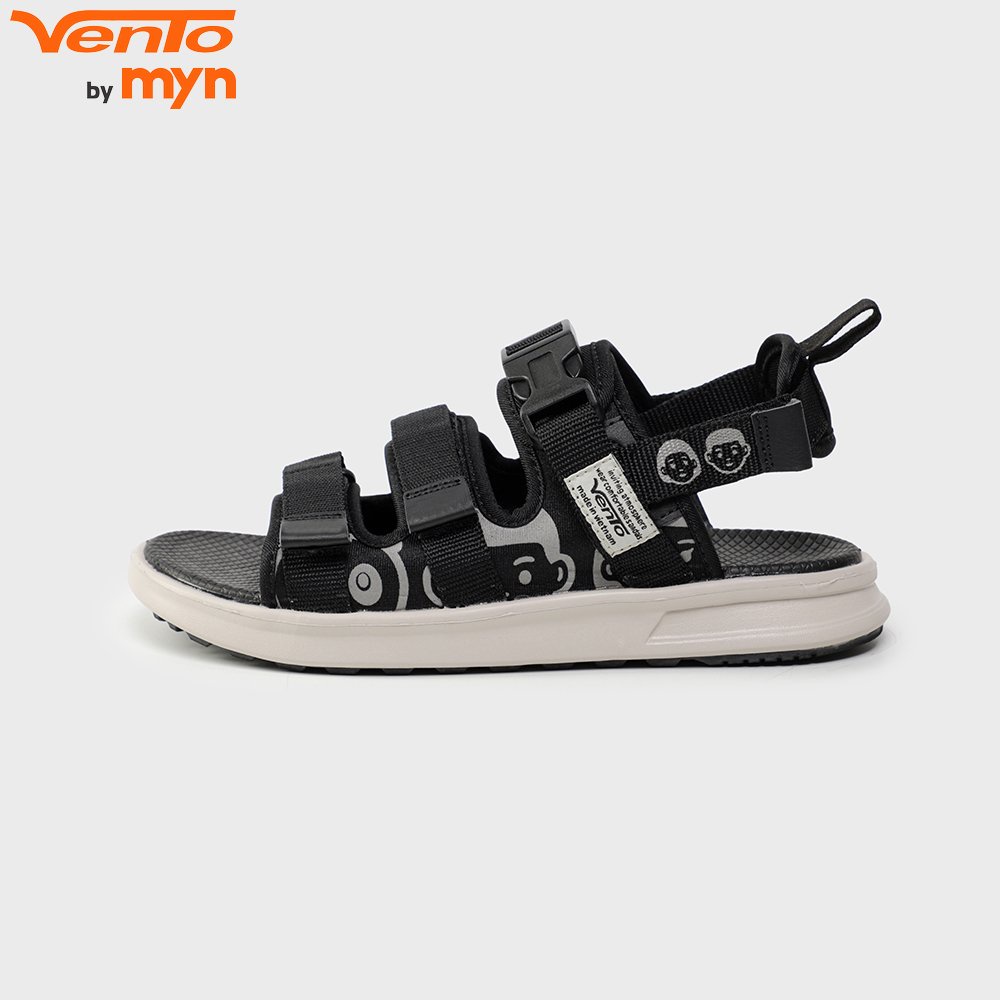 Giày Sandal Vento 3 Quai NB80 màu đen in hoạ tiết hoạt hình kết hợp đế IP