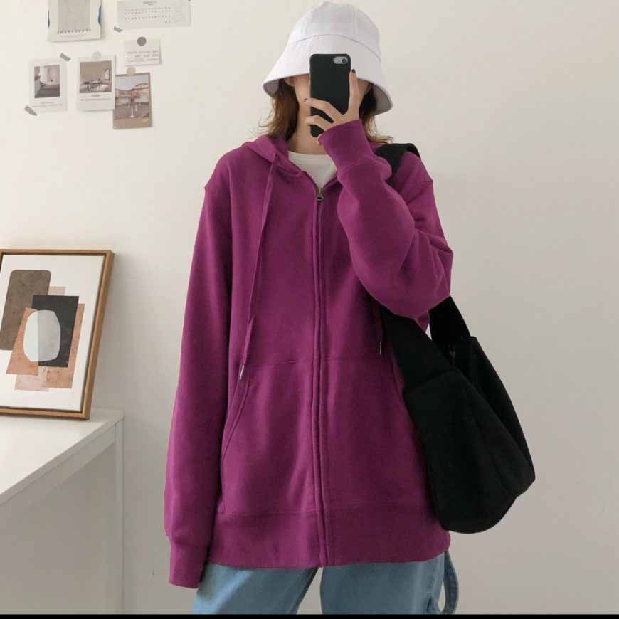 Áo hoodie khóa zip unisex black - Khoác dây kéo form rộng màu đen có nón túi rộng bô dệt G5