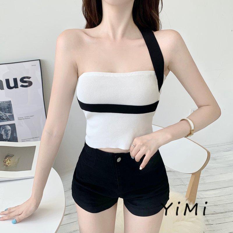 Áo Croptop Hai Dây Màu Sắc Tương Phản Thời Trang Mùa Xuân Cá Tính Dành Cho Nữ