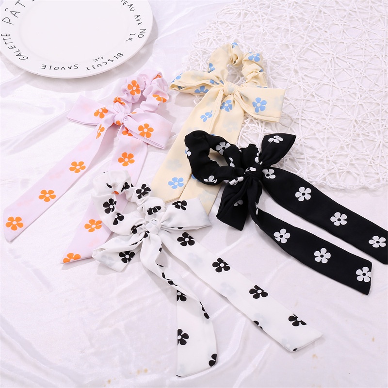 Dây Buộc Tóc Ruy Băng Thắt Nơ In Họa Tiết Hoa Xinh Xắn Thời Trang Cho Nữ