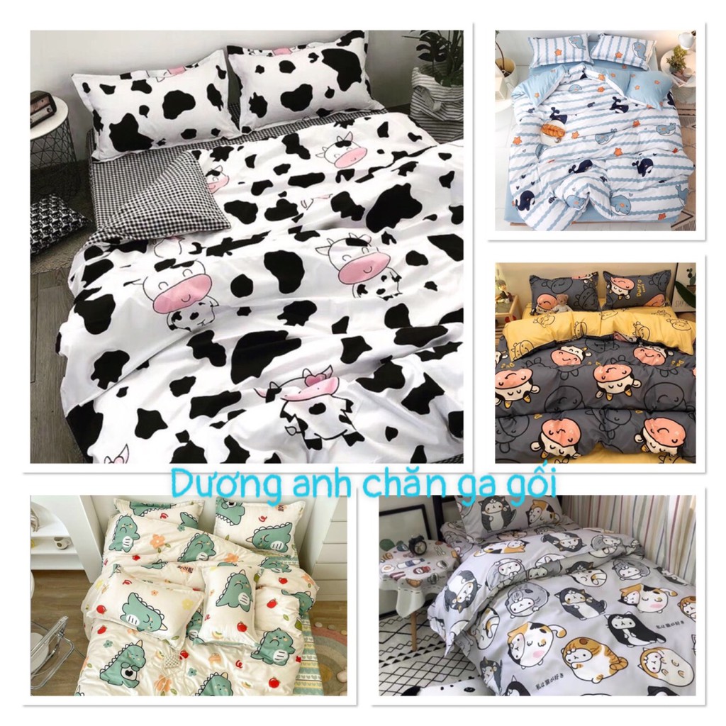 Bộ chăn ga gối cotton poly phong cách Hàn quốc đủ size trải nệm - Mẫu bò sữa & các mẫu xinh cập nhật hè 2021.