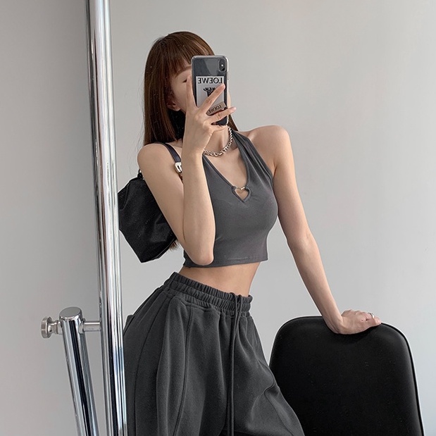 Cocory vn Áo Hai Dây Họa Tiết Trái Tim Kim Loại Quyến Rũ Thời Trang Cho Nữ