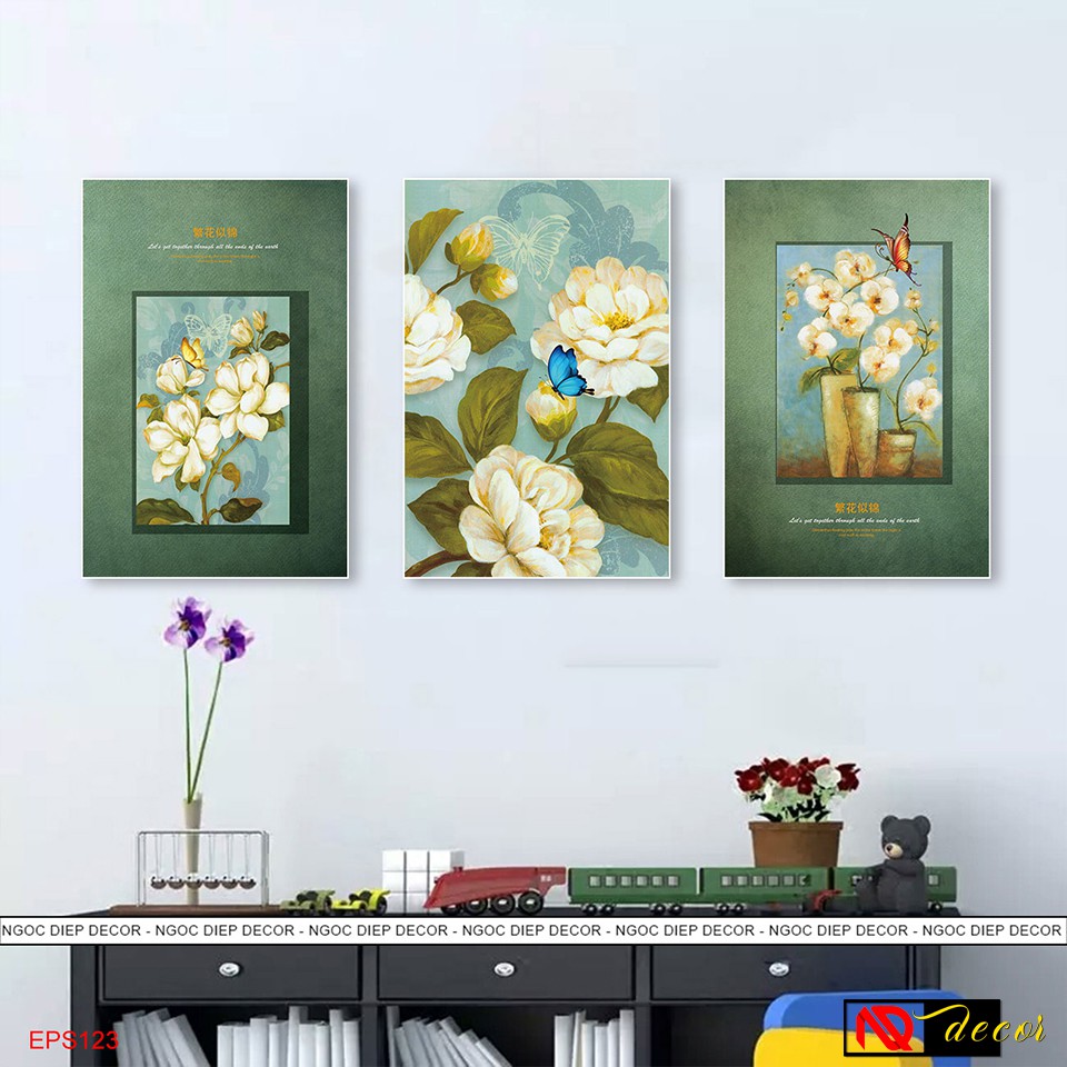 Tranh Canvas treo tường Hoa Mẫu Đơn Hiện Đại trang trí phòng khách đẹp nghệ thuật Decor nhà vintage nghệ thuật S168