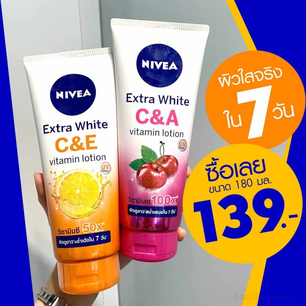 Sữa dưỡng thể ƙích trắŉg da chốnǥ nắng Nivea Extra White vıtamın Lotion Thái Lan