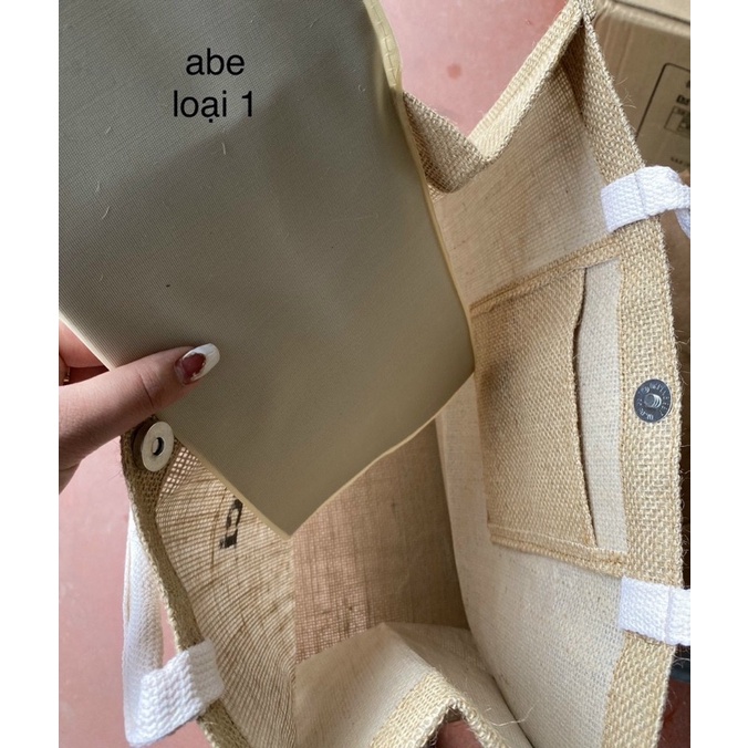 Túi cói merci loại 1 màu sáng, có đệm đáy giữ form túi, có lót