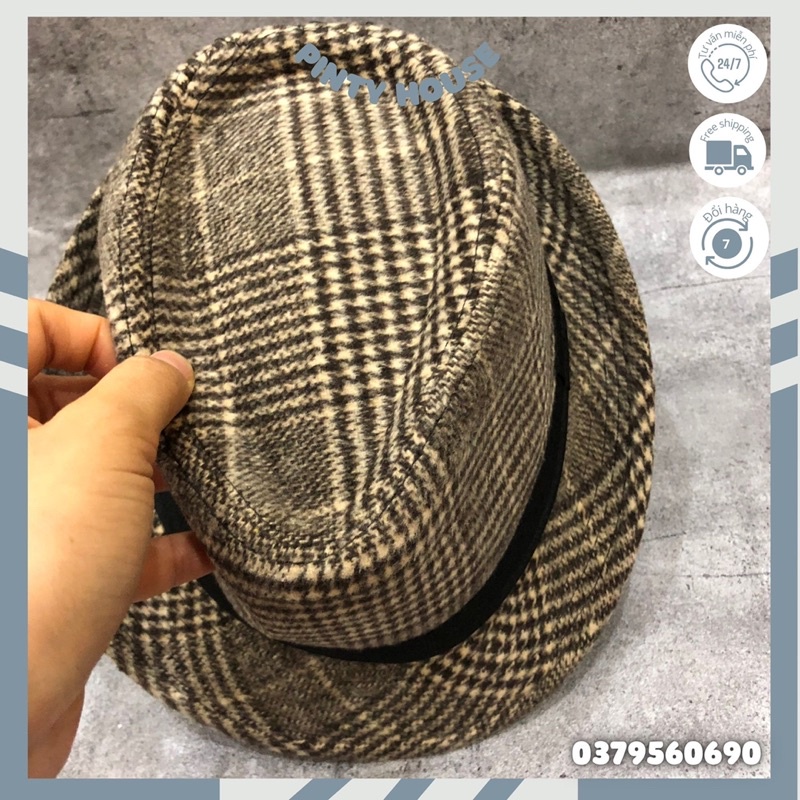 Mũ phớt fedora nỉ kẻ ca rô dành cho người trung niên