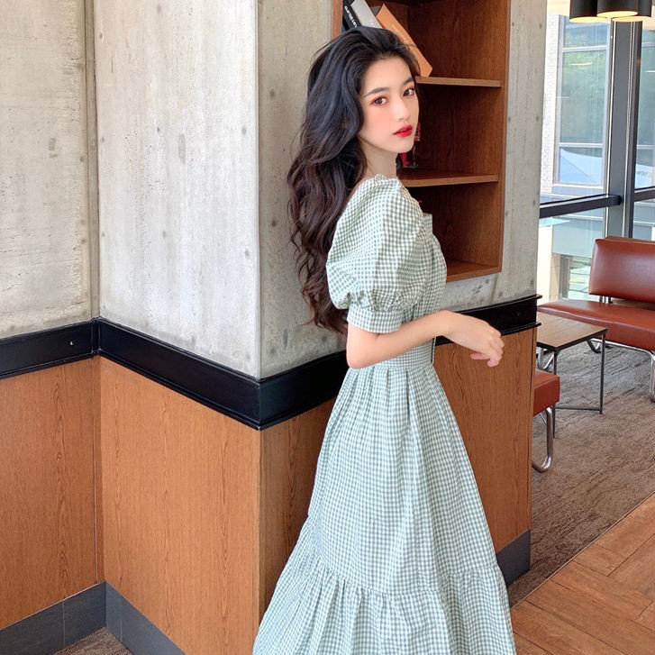 ⭐0412⭐New classic French square neck puff sleeve dress