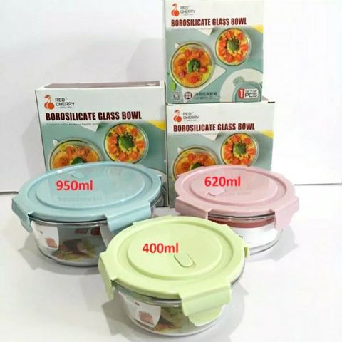 Bộ 2 hộp thủy tinh TRÒN BX3003 đựng thực phẩm hàng cao cấp Glass Food Container - 400ml