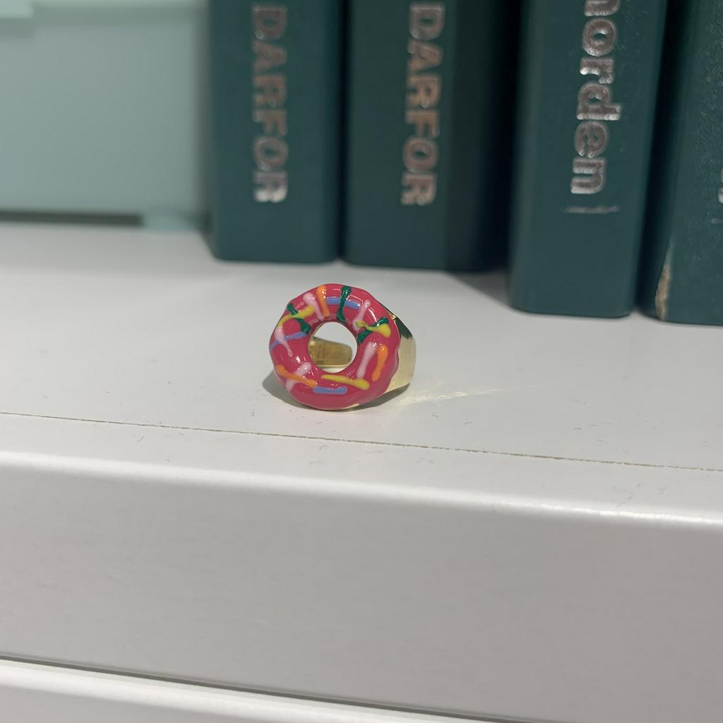 Nhẫn Ngón Tay Mặt Hình Bánh Donut Phong Cách Retro