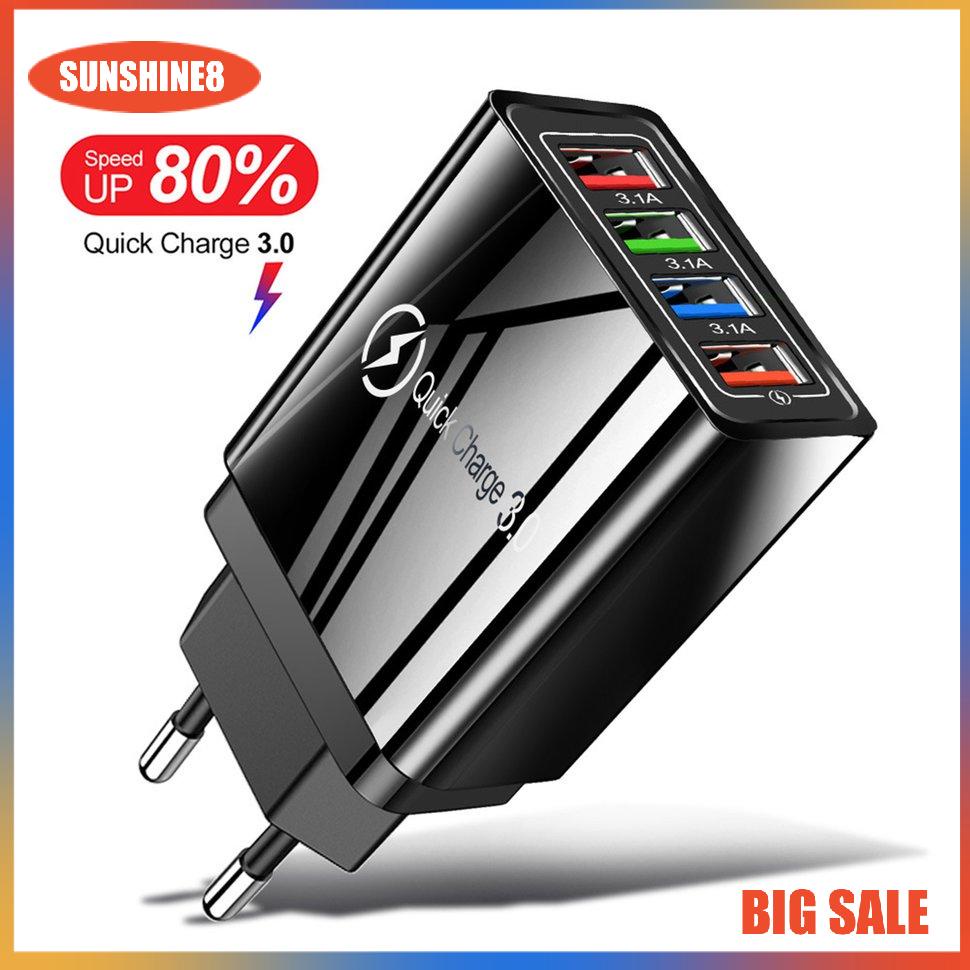 【SUN】Củ Sạc 4U Cổng USB Phích Cắm EU Cho Điện Thoại Di Động