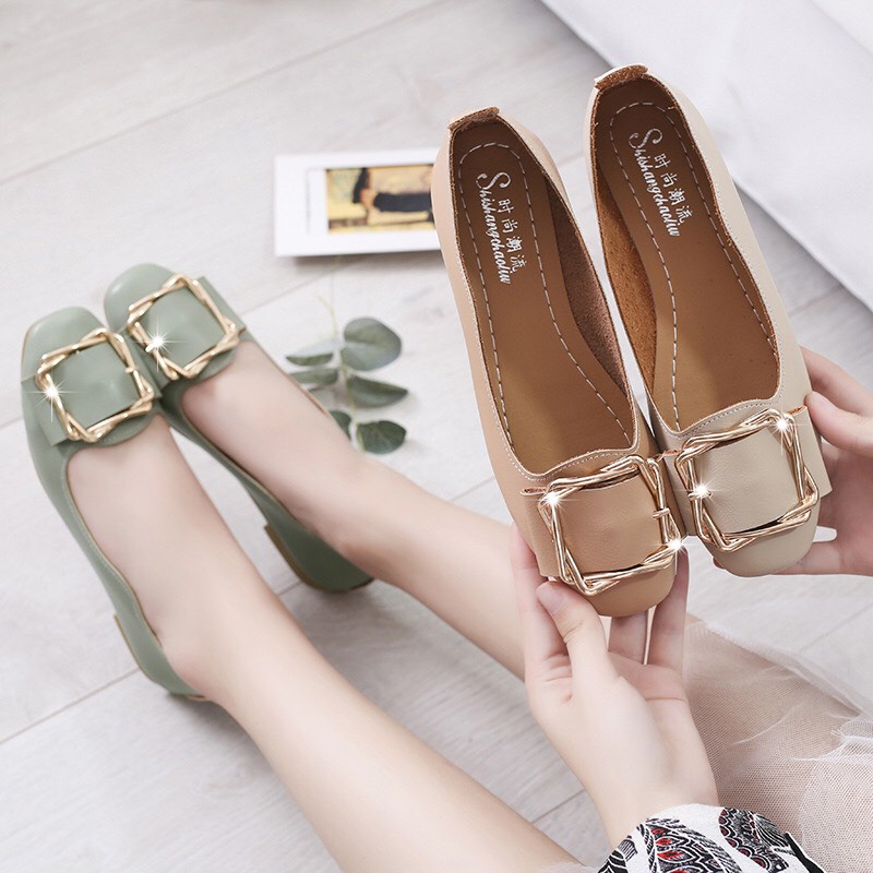 giày búp bê mũi tròn phối khoá dễ thương KV00