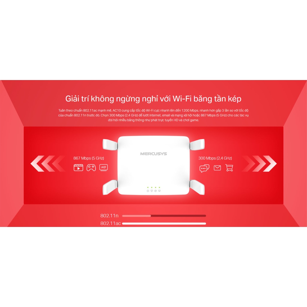 [Chính Hãng] Phát Wifi Mercusys AC10 Băng Thông 1200M Băng Tần Kép | BigBuy360 - bigbuy360.vn