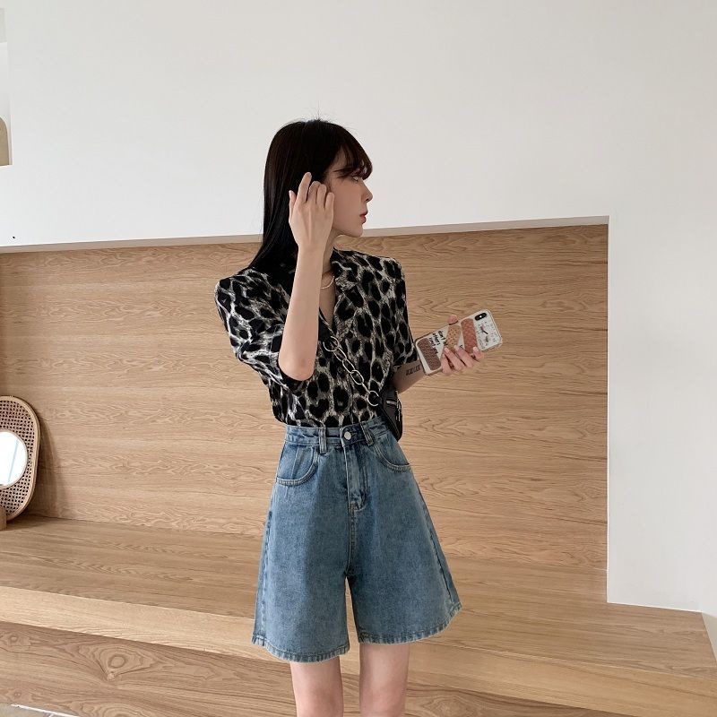 Quần Short Denim Lưng Cao Ống Rộng Thời Trang Mùa Hè Cho Nữ