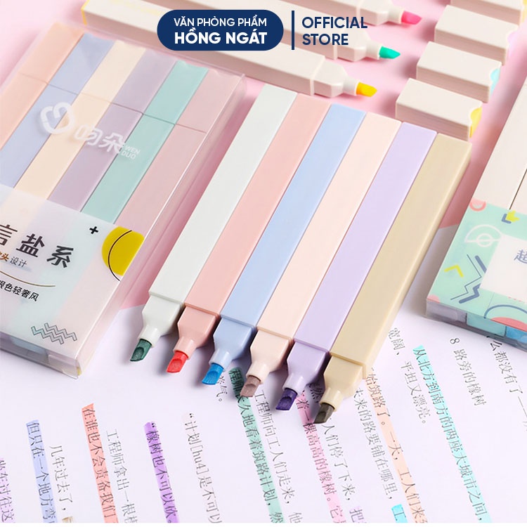 Bút highlight pastel, bộ 6 bút highlight dạ quang đánh dấu nhớ dòng morandi trang trí sổ bullet journal B01