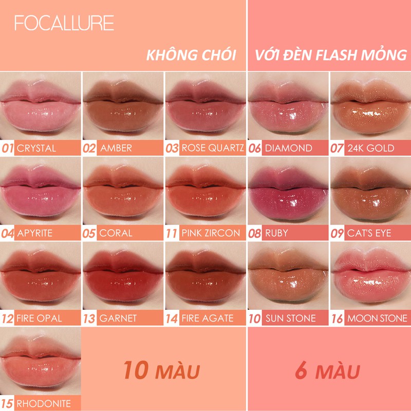 Son môi FOCALLURE lấp lánh sáng bóng có 10 màu tùy chọn cao cấp 3g