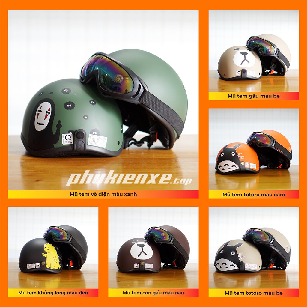 Mũ bảo hiểm nửa đầu VÔ DIỆN TOTORO có kính UV cute, nón bảo hiểm xe máy 1/2 tem hot cho sinh viên phượt thủ biker