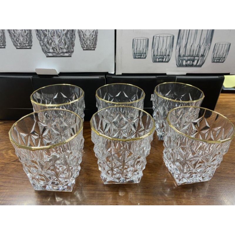 Bộ 6 cốc thủy tinh 81912 kim cương thắng viền vàng