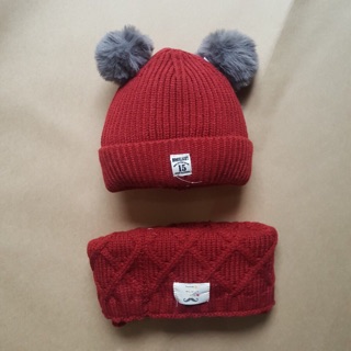 SET KHĂN MŨ LEN 2 QUẢ BÔNG CHO BÉ