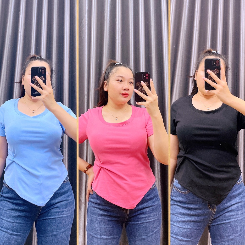 Áo Thun Kiểu Xoắn Bụng Cổ Tròn Bigsize Cô Nhỏ,Áo Phông Kiểu Cổ Tròn Có Size Thun Borib Cao Cấp A45 (HÌNH+VIDEO THẬT)