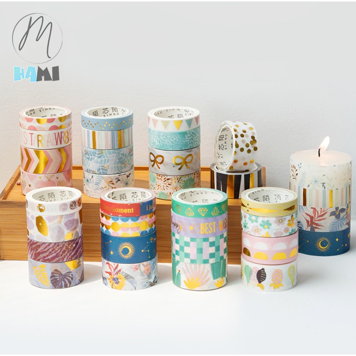 Washi Tape bộ 4 cuộn ánh nhũ siêu dễ thương SA05-01N trang trí scrapbook, sổ tay, planner...