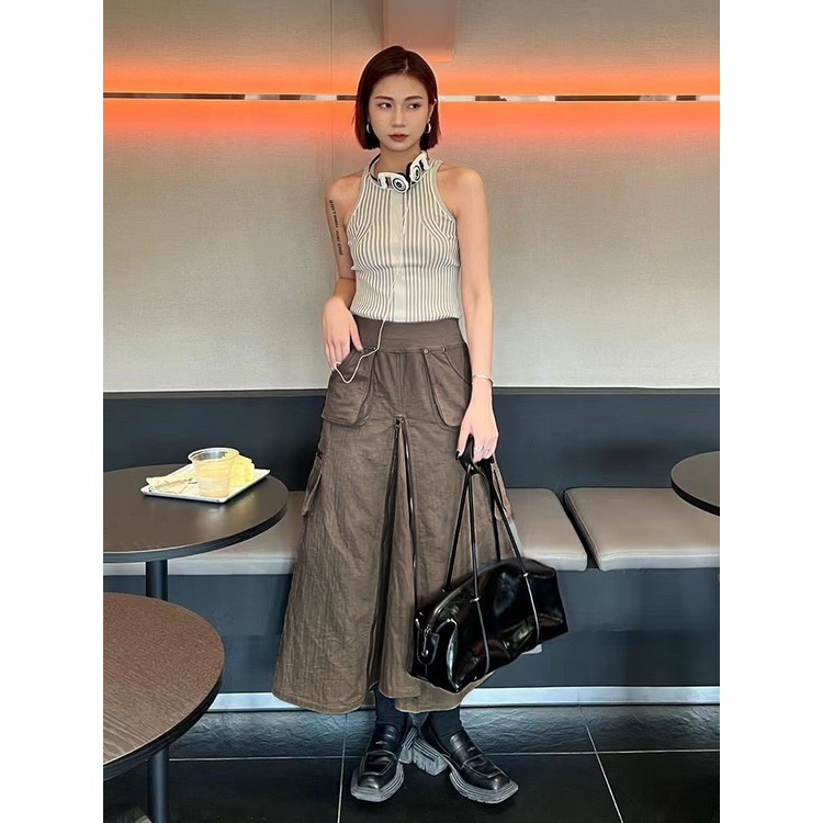 Chân Váy Chữ a Nhiều Túi Phong Cách Retro Mỹ Thời Trang Mùa Hè Dành Cho Nữ
