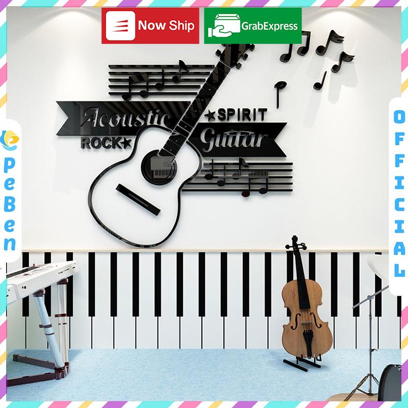 Tranh dán tường mica 3d decor khổ lớn acoustic guitar spirit rock trang trí phòng nhạc Nhiều Size - EPeBen